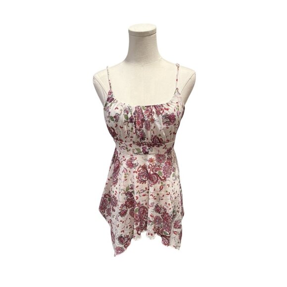 Y2K Babydoll White Pink Floral Fairy Romance Asymmetrical Cami Top Womens Medium - Picture 3 of 9